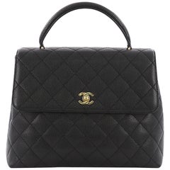 Chanel Vintage Classic Top Handle Flap Bag Quilted Caviar Jumbo