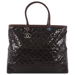 Chanel CC Charm Zip Tote Quilted Coated Canvas Large