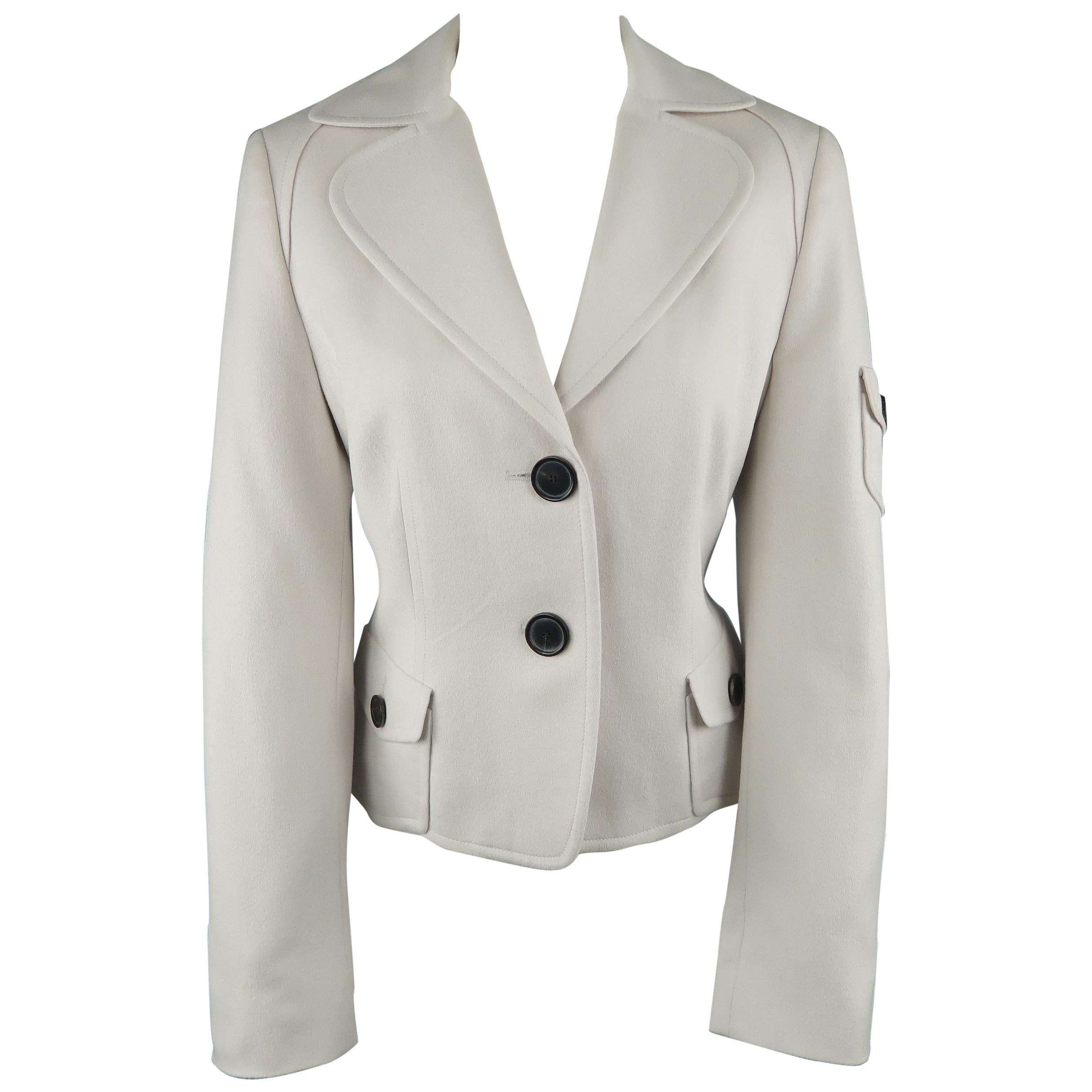 AKRIS Size 10 Cream Wool / Angora Patch Flap Pocket Cropped Blazer Jacket