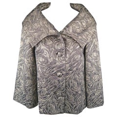 VALENTINO Size 6 Light Gold Wool Blend Damask Cropeed A line Jacket