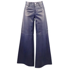 RALPH LAUREN Size 8 Navy Lamb Skin Leather Wide Leg Denim Cut Pants