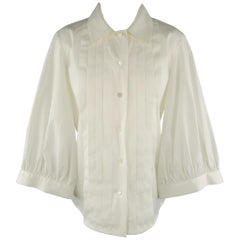 OSCAR DE LA RENTA Size 6 White Pleated Front Cropped Wide Sleeve Blouse