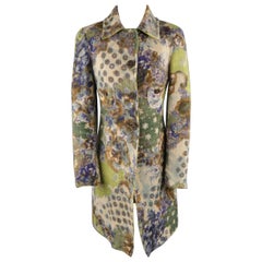 Vintage ETRO Size 8 Green Abstract Floral Wool Woven Fabric Coat