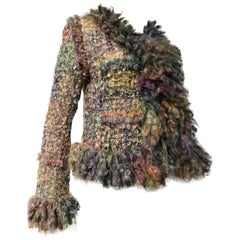 Contemporary Bouclé & Tweed Jacket W/ Heavy Fringed Trim At Cuffs & Hem