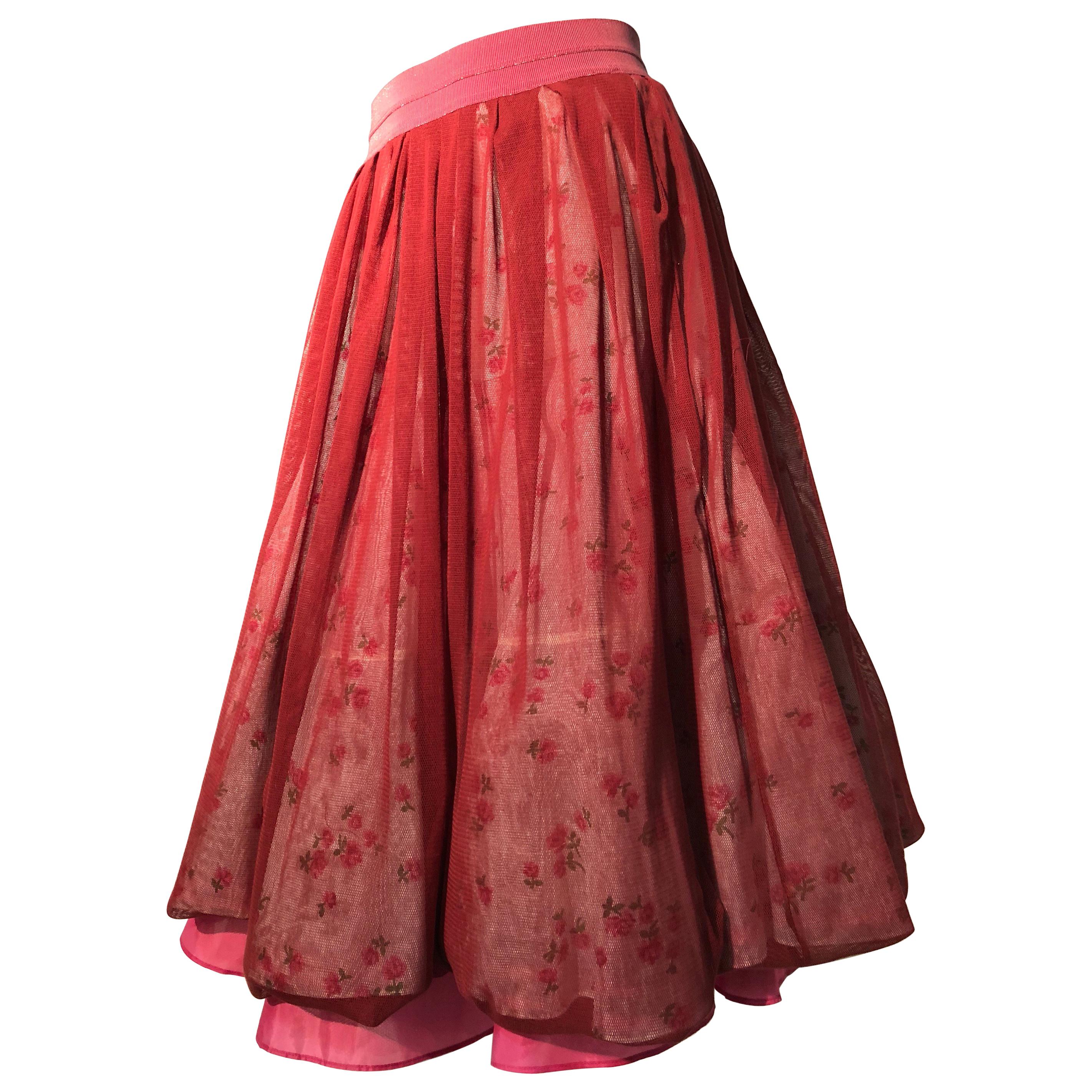 Torso Creations Reconstructed Multi-Layered Petticoat Skirt In Burgundy & Floral