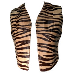 Vintage 1960s Tiger Stenciled Calf Hide Cropped & Flared Vest 