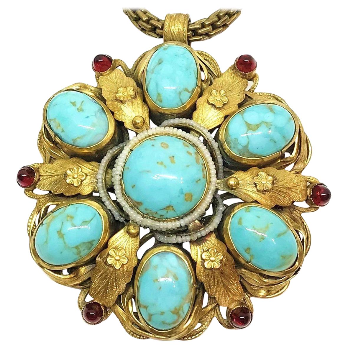Circa 1940s Ernest Steiner Jeweled Pendant Necklace For Sale