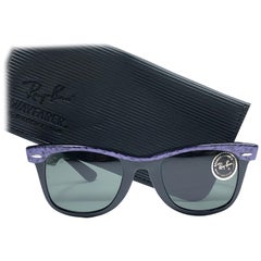 Vintage New Ray Ban The Wayfarer Purple / Black B&L G15 Grey Lenses USA 80's Sunglasses
