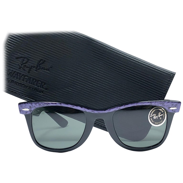 New Ray Ban The Wayfarer Purple / Black G15 Grey Lenses 80's Sunglasses For at 1stDibs | purple wayfarer sunglasses