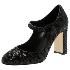 Dolce and Gabbana Black Sequin Mary Jane Pumps Size 38