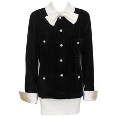 Late 1980s Chanel Black Velvet Jacket with Cream Satin Collar