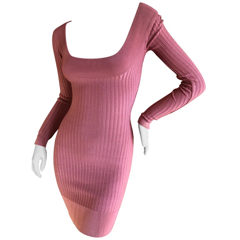azzedine alaia pink dress Azzedine Alaia Iconic Vintage 1980's Pink Rib Knit Dress Size XS For Sale  at 1stDibs