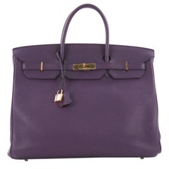 Hermes Birkin Handbag Ultraviolet Clemence with Gold Hardware 40