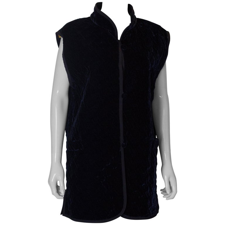 Chaleco Vintage Reversible, Terciopelo Azul y Seda en venta en