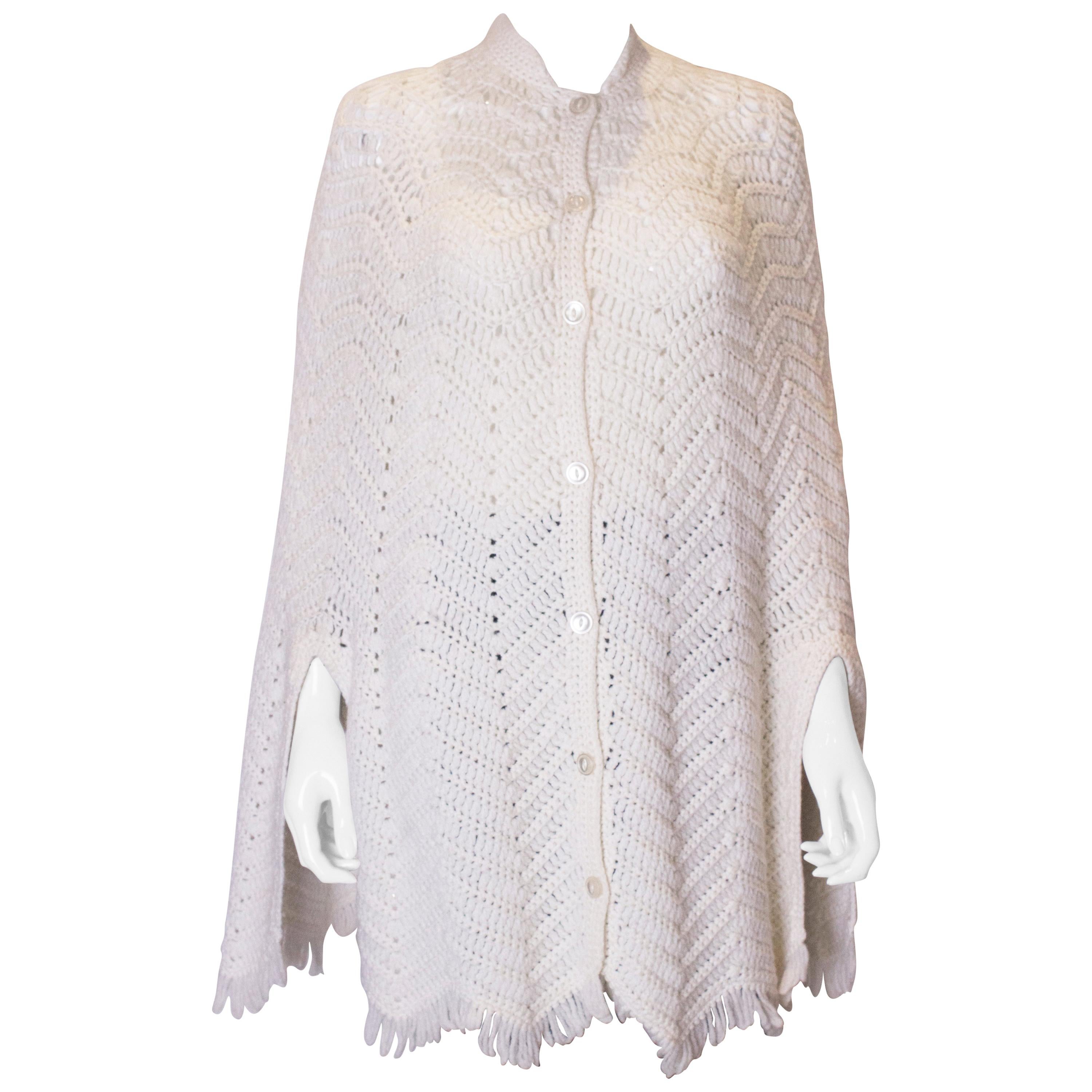 Vintage White Knitted Cape For Sale