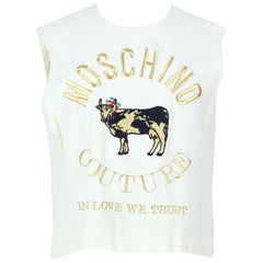 S/S 1989 MOSCHINO COUTURE! "In Love We Trust" Cream Gold & Black Embroidered Top
