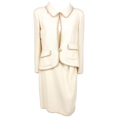2010 Unworn Chanel Runway Cream Jacket and Dress Ensemble With Gold Thread Trim