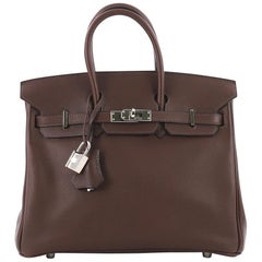 Hermes Birkin Handbag Havane Swift with Palladium Hardware 25