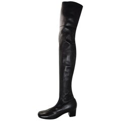 Chanel Black Over The Knee Goldtone Zipper Front Round Toe Boots Sz 6.5