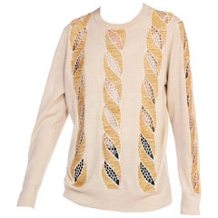 Dries Van Noten Lace Cut Out Gold Beaded Sweater