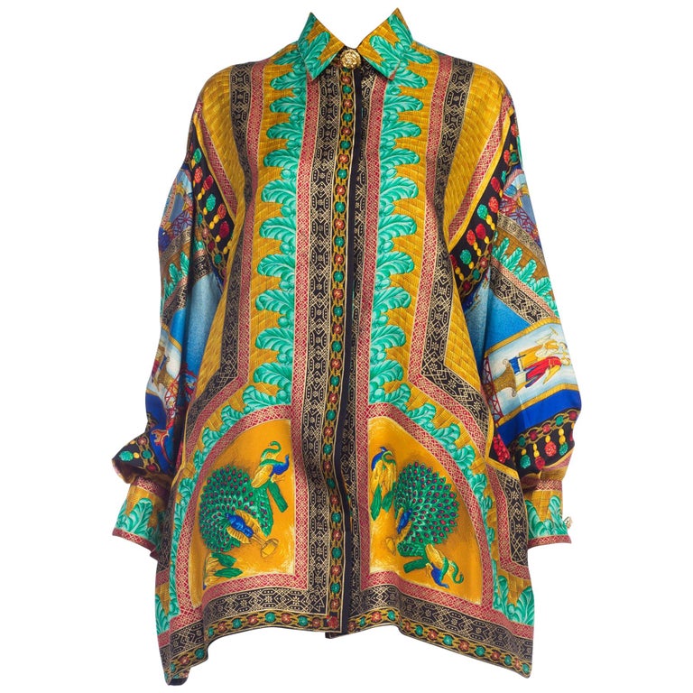 Gianni Versace Peacock Print Silk Shirt at 1stDibs | peacock print blouse