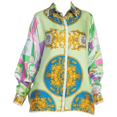 1990S INSTANTE BY GIANNI VERSACE Pastel Silk Art Deco & Baroque Print Shirt Sz