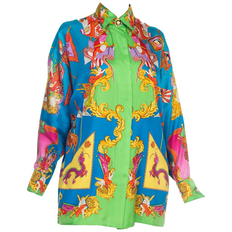 1990s Gianni Versace Atelier Silk Blouse With Scottish and Chinese ...