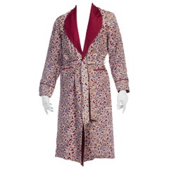 Retro 1950S Japanese Silk Fully Lined Hand Printed Paisley Mens Robe