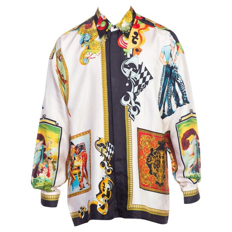 1990S GIANNI VERSACE Silk Men's Supermodel Print Shirt Sz 52 For Sale ...