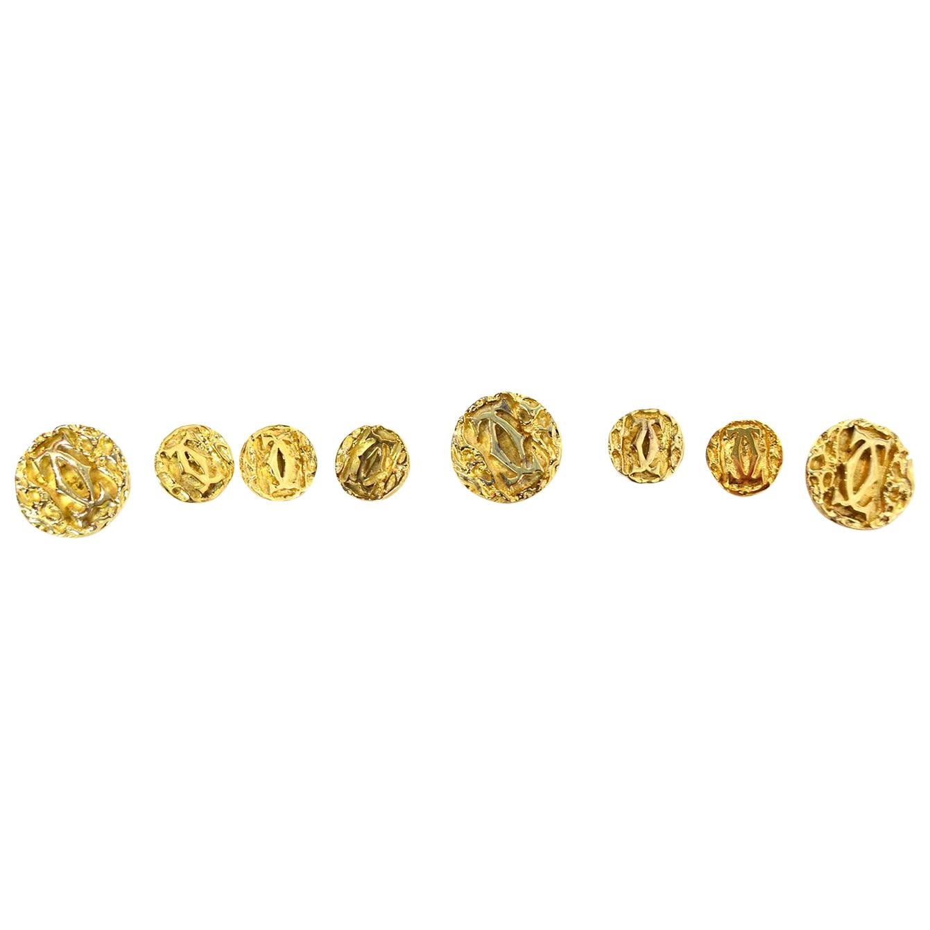 Cartier Set of 8 Vermeil Goldtone Logo Shank Buttons in Box