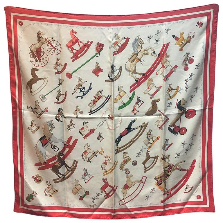 Limited Edition Hermes Raconte-Moi Le Cheval Silk Scarf in Red at 1stDibs