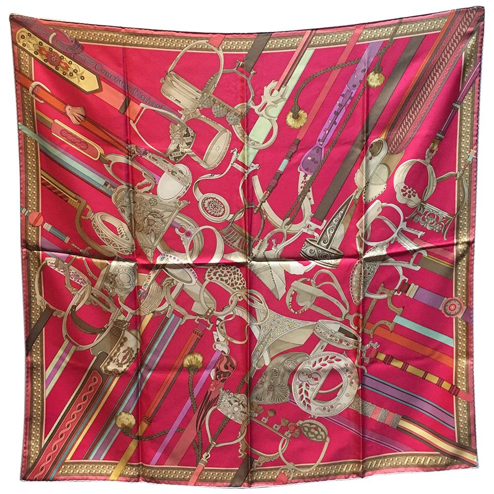 RARE Hermes Concours d'Etriers Silk Scarf in Pink