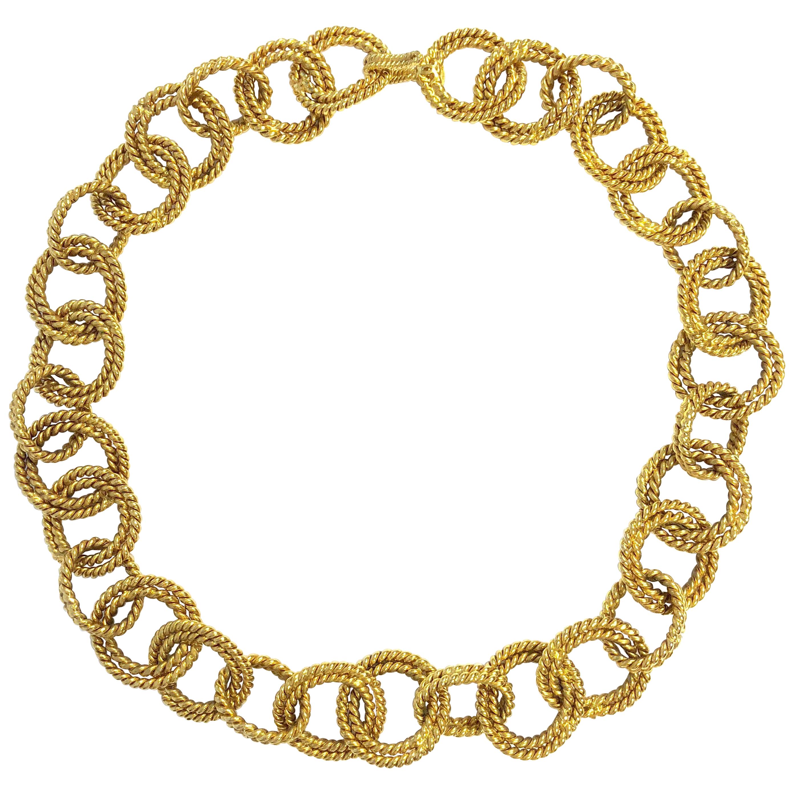 Chanel Chunky Gold Double Circle Rope Link Necklace 