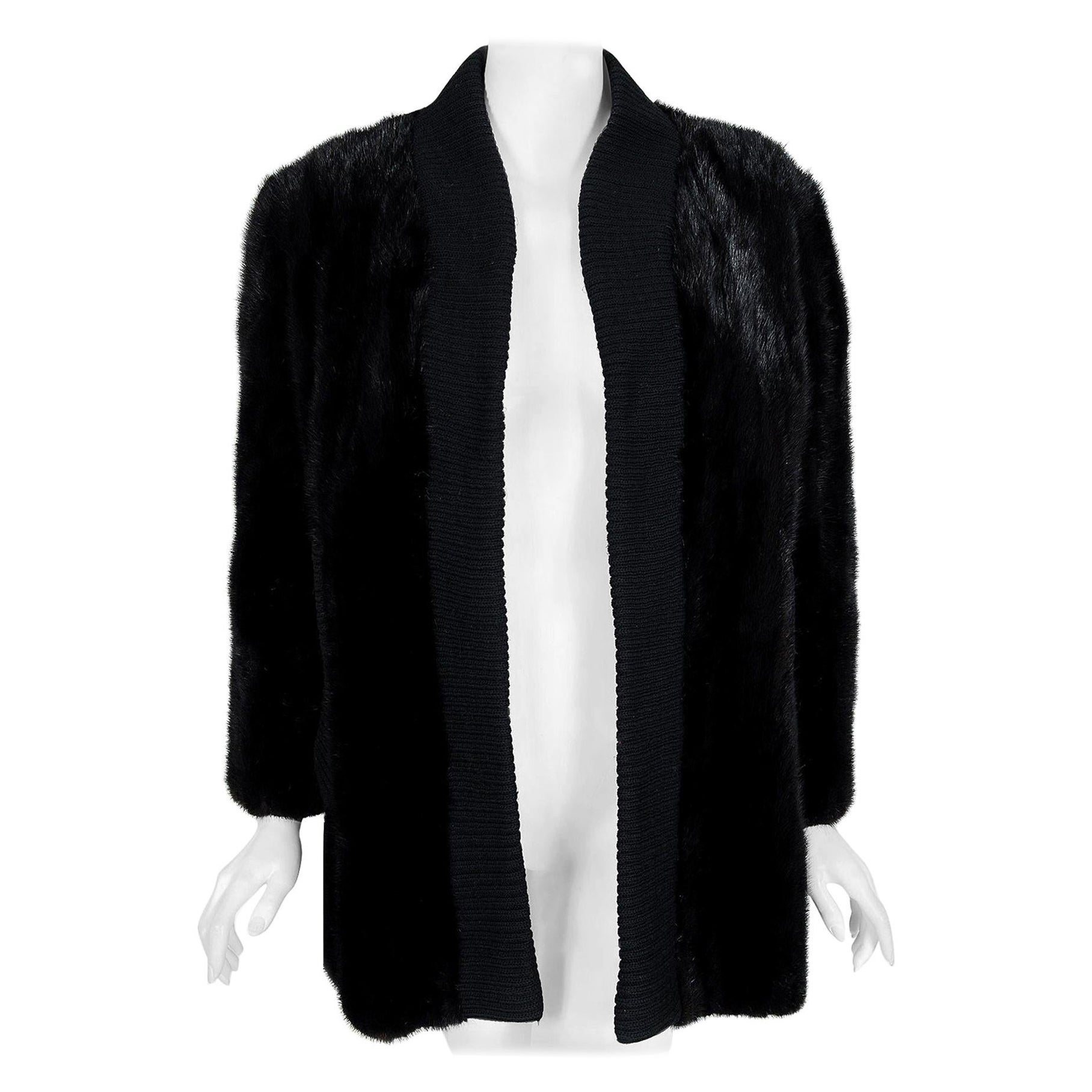 Vintage 1968 Pierre Cardin Couture Mink-Fur & Wool Knit Cardigan Sweater Jacket