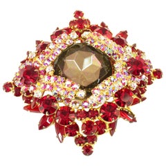 DeLizza & Elster Juliana Garnet Crystal Brooch 1960s