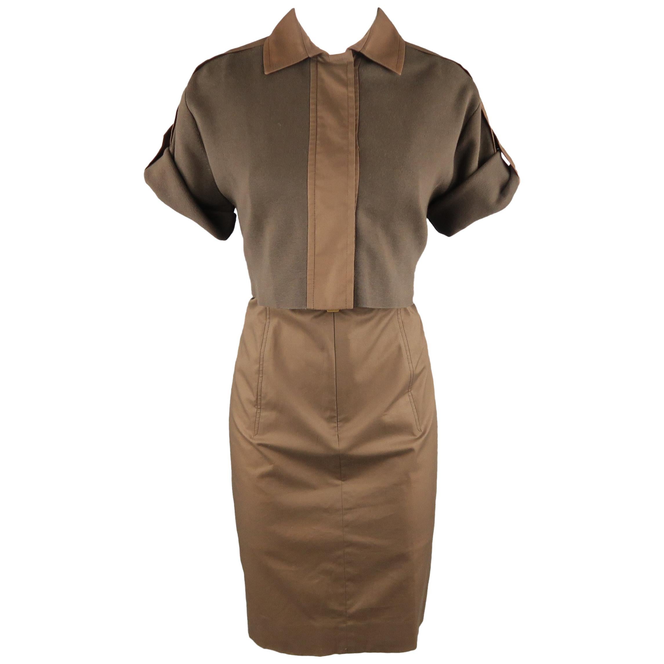 AKRIS Size 8 Brown Sleeveless Shift Dress & Jacket 2 PC Dress Ensemble 
