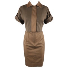 AKRIS Size 8 Brown Sleeveless Shift Dress & Jacket 2 PC Dress Ensemble