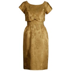1960s Vintage Gold Brocade Convertible 2-Piece Cocktail Dress