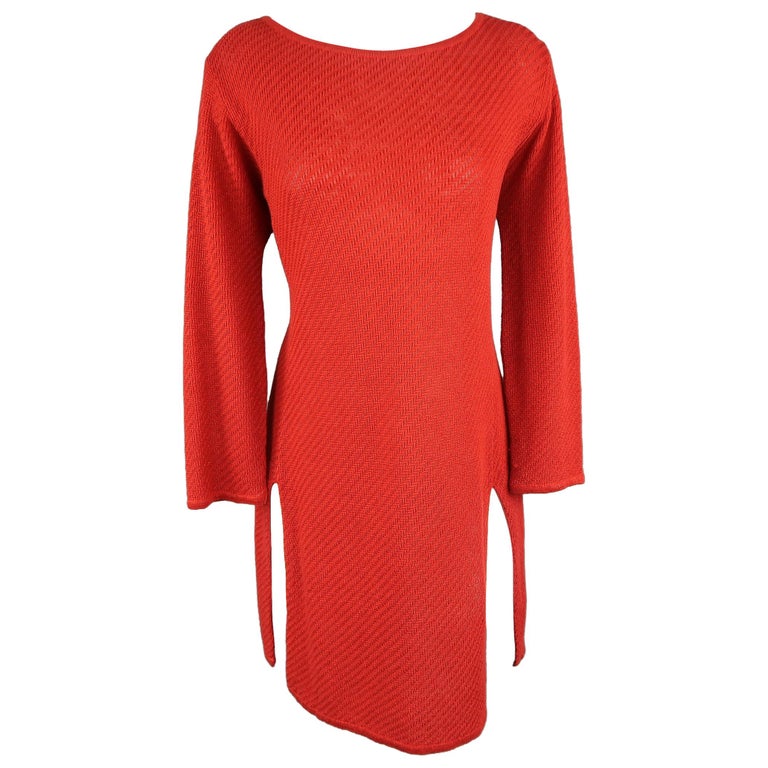 RALPH LAUREN Size L Red Linen Knit Boat Neck Slit Hem Tunic Pullover For  Sale at 1stDibs