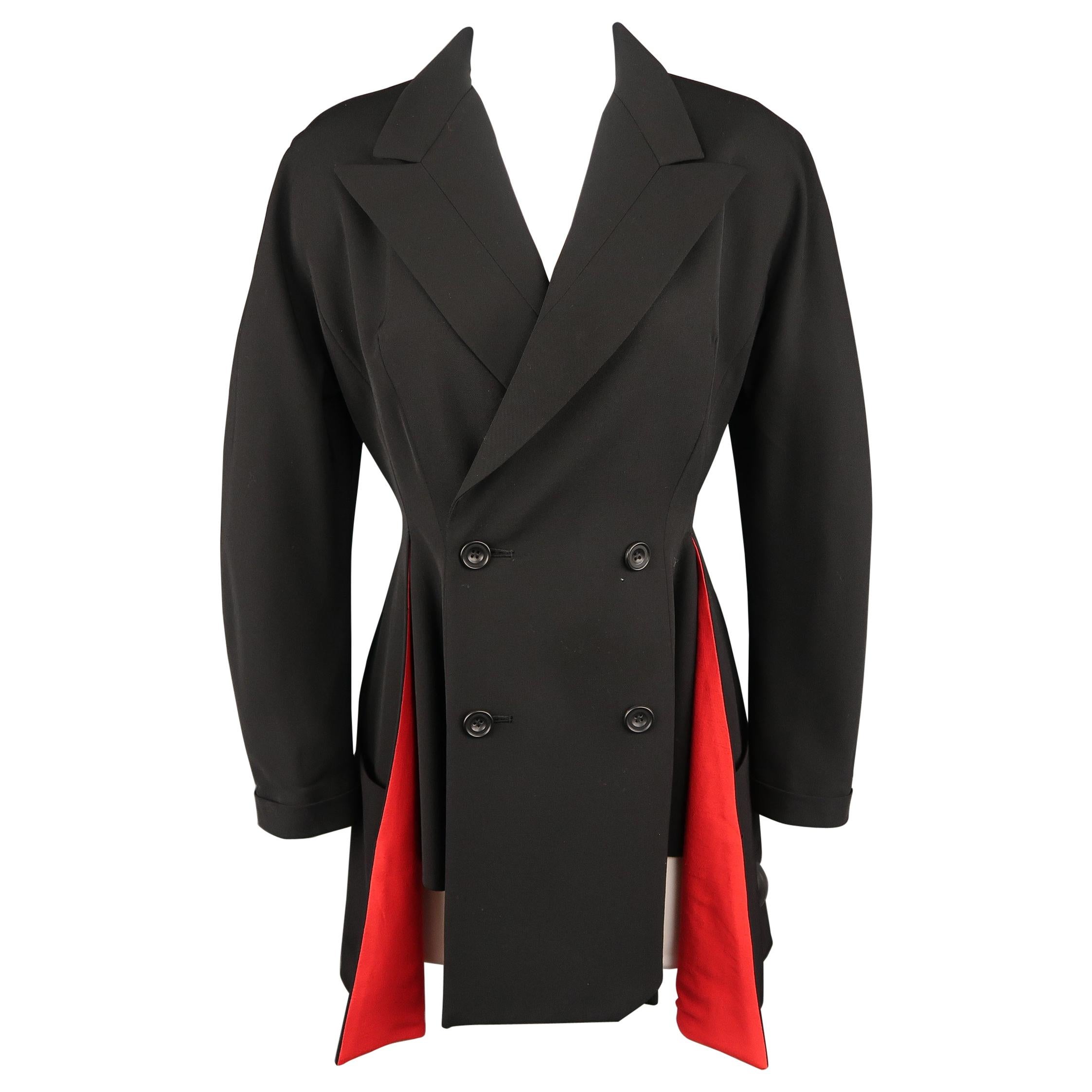 YOHJI YAMAMOTO Size S Black Wool Peack Lapel Red Lined Double Breasted Jacket