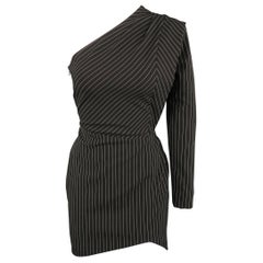 Vintage MICHELLE MASON Size 0 Black Pinstripe One Shoulder Asymmetrical Mini Dress