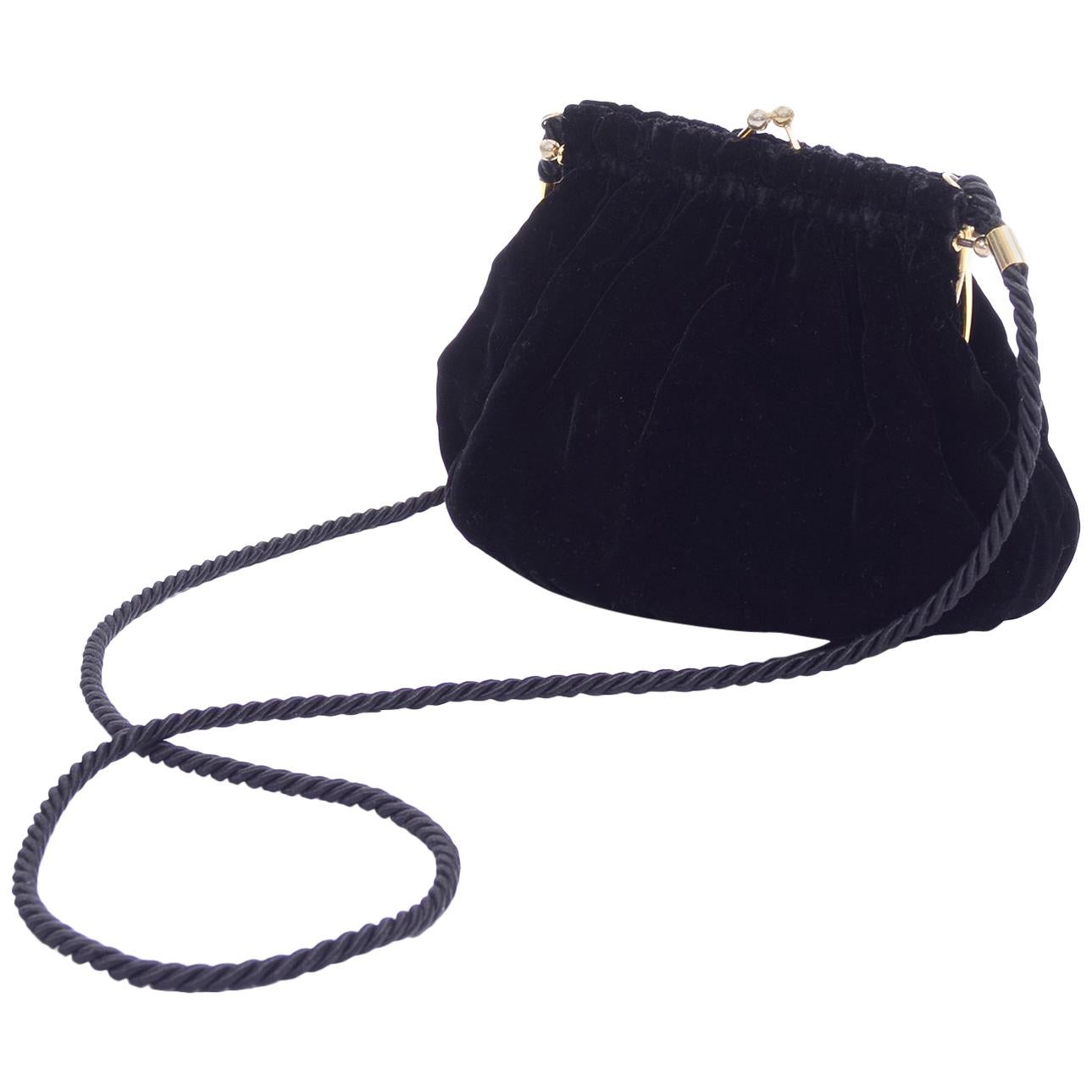 Gucci Handbag Vintage Black Velvet Evening Bag W/ Shoulder Strap