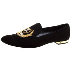Louis Vuitton Black Embroidered Suede Smoking Slippers Size 38.5