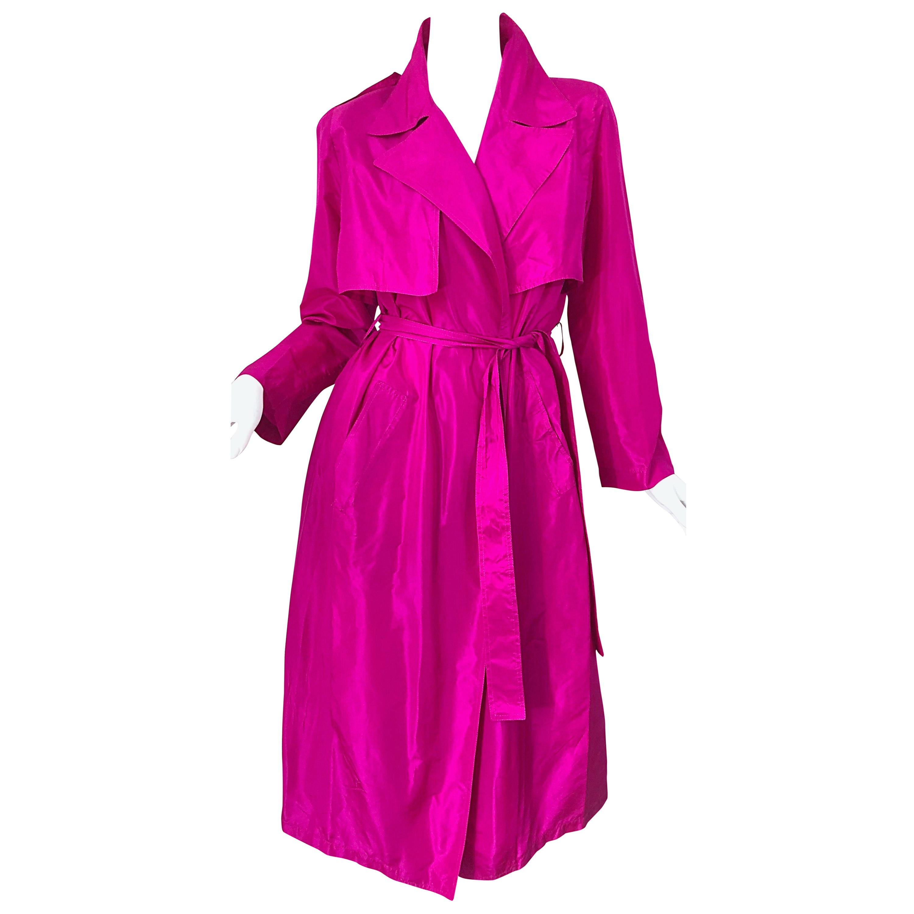 Vintage Vicky Tiel Couture 80s Hot Pink Fuchsia Silk 1980s Trecnch Jacket Dress