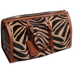 Burberry Prorsum Duffle Bag Brown Zebra Pony Skin & Classic Print