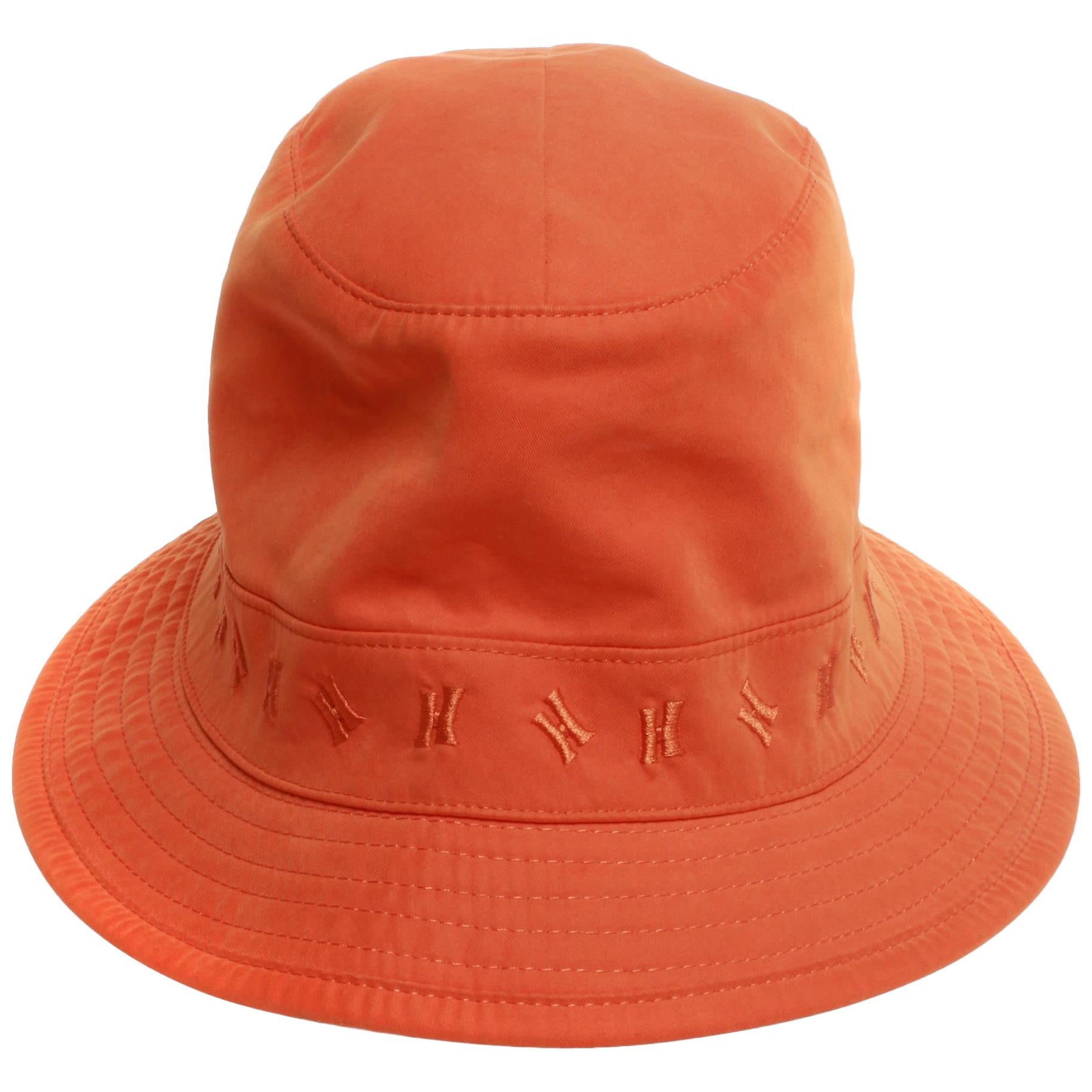 Hermes Orange Bucket Hat embroidered H logo around band