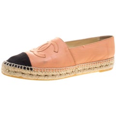 Chanel Peach/Black Leather and Canvas CC Espadrilles Size 39