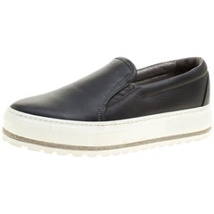 Brunello Cucinelli Black Leather Slip On Sneakers Size 37.5