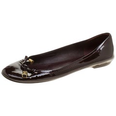 Louis Vuitton Burgundy Patent Leather Bow Ballet Flats Size 39