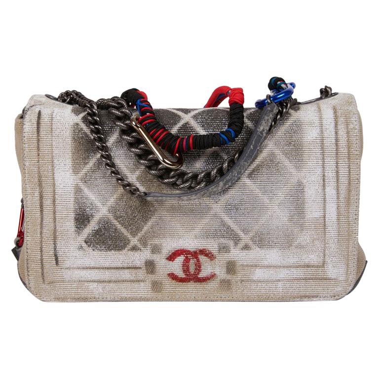 CHANEL Graffiti Boy Bag, Collector Model in Beige Canvas at 1stDibs
